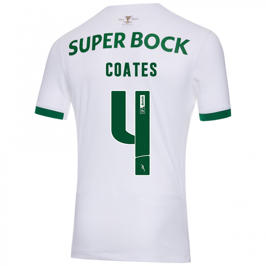 Uomo Maglia Sebastian Coates #4 Bianco Verde Kit Gara Away 2024/25 Maglietta