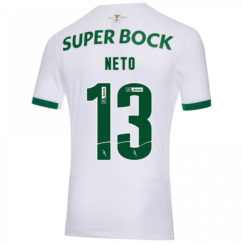 Uomo Maglia Luis Neto #13 Bianco Verde Kit Gara Away 2024/25 Maglietta