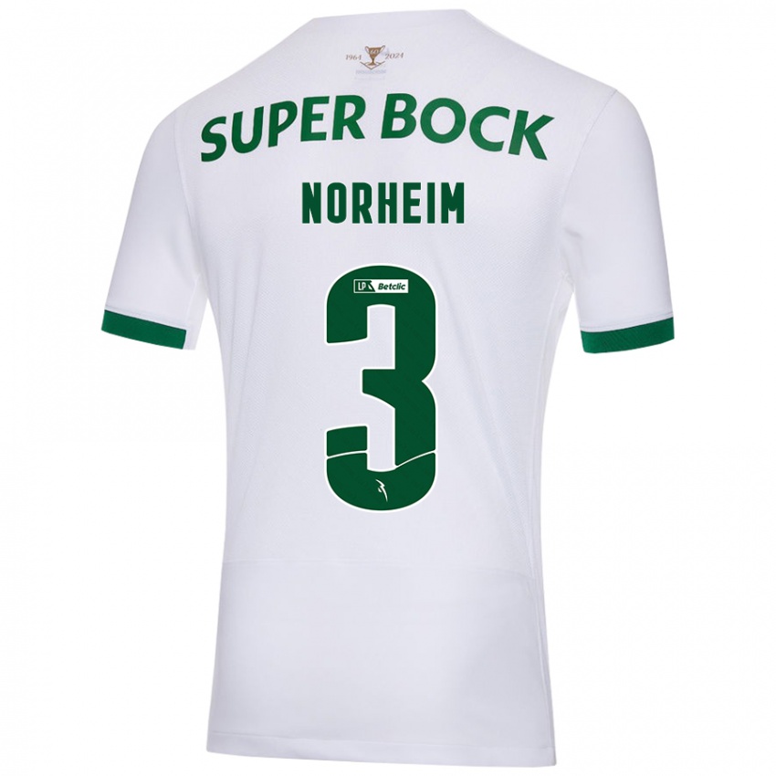 Uomo Maglia Andrea Norheim #3 Bianco Verde Kit Gara Away 2024/25 Maglietta