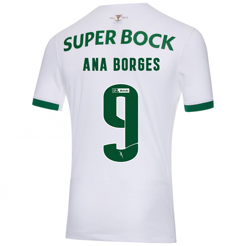 Uomo Maglia Ana Catarina Marques Borges #9 Bianco Verde Kit Gara Away 2024/25 Maglietta