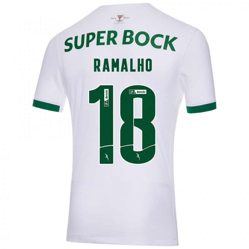 Uomo Maglia Inês Filipa Ramalho Gonçalves #18 Bianco Verde Kit Gara Away 2024/25 Maglietta