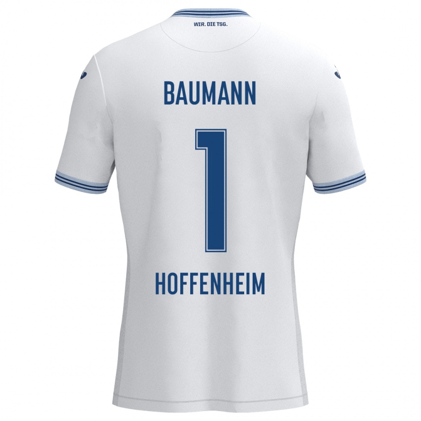 Uomo Maglia Oliver Baumann #1 Bianco Blu Kit Gara Away 2024/25 Maglietta