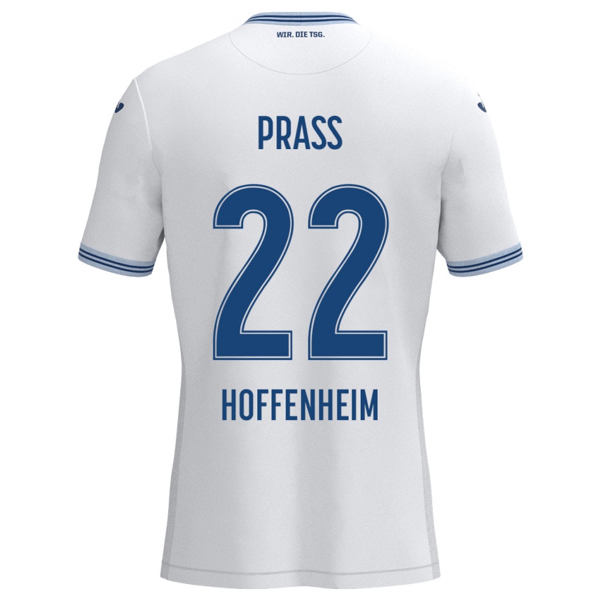 Uomo Maglia Alexander Prass #22 Bianco Blu Kit Gara Away 2024/25 Maglietta