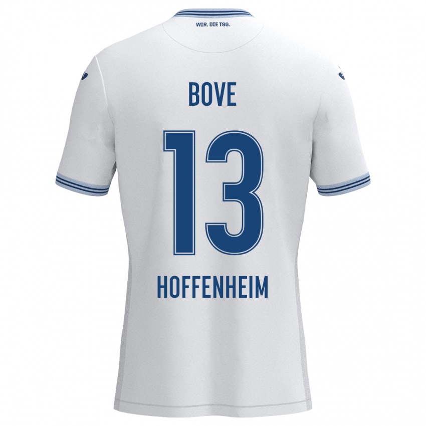 Uomo Maglia Nevio Bove #13 Bianco Blu Kit Gara Away 2024/25 Maglietta