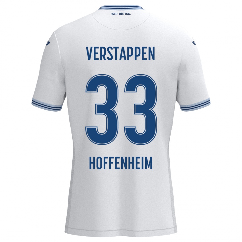 Uomo Maglia Eric Verstappen #33 Bianco Blu Kit Gara Away 2024/25 Maglietta