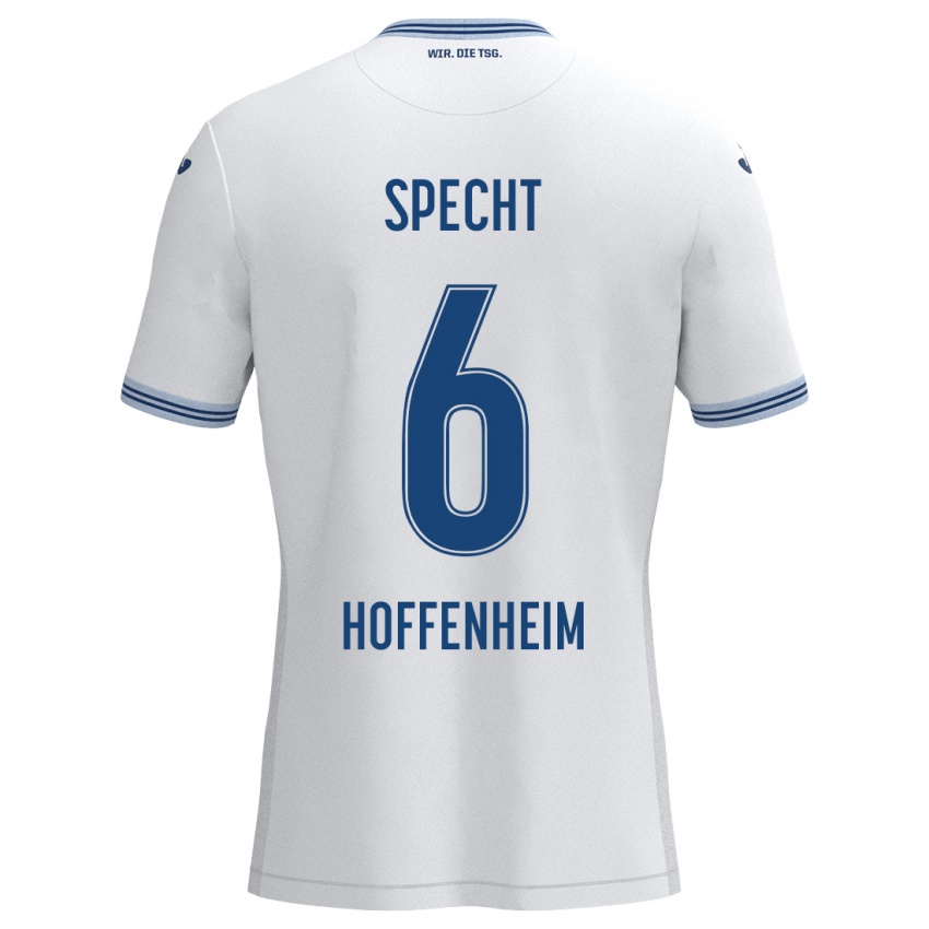 Uomo Maglia Michaela Specht #6 Bianco Blu Kit Gara Away 2024/25 Maglietta