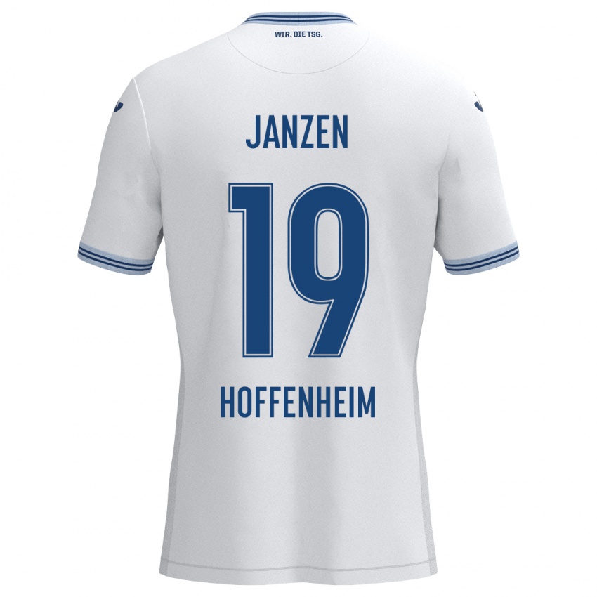 Uomo Maglia Mathilde Janzen #19 Bianco Blu Kit Gara Away 2024/25 Maglietta