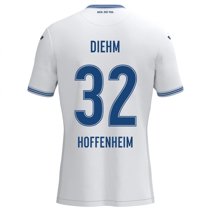 Uomo Maglia Vanessa Diehm #32 Bianco Blu Kit Gara Away 2024/25 Maglietta