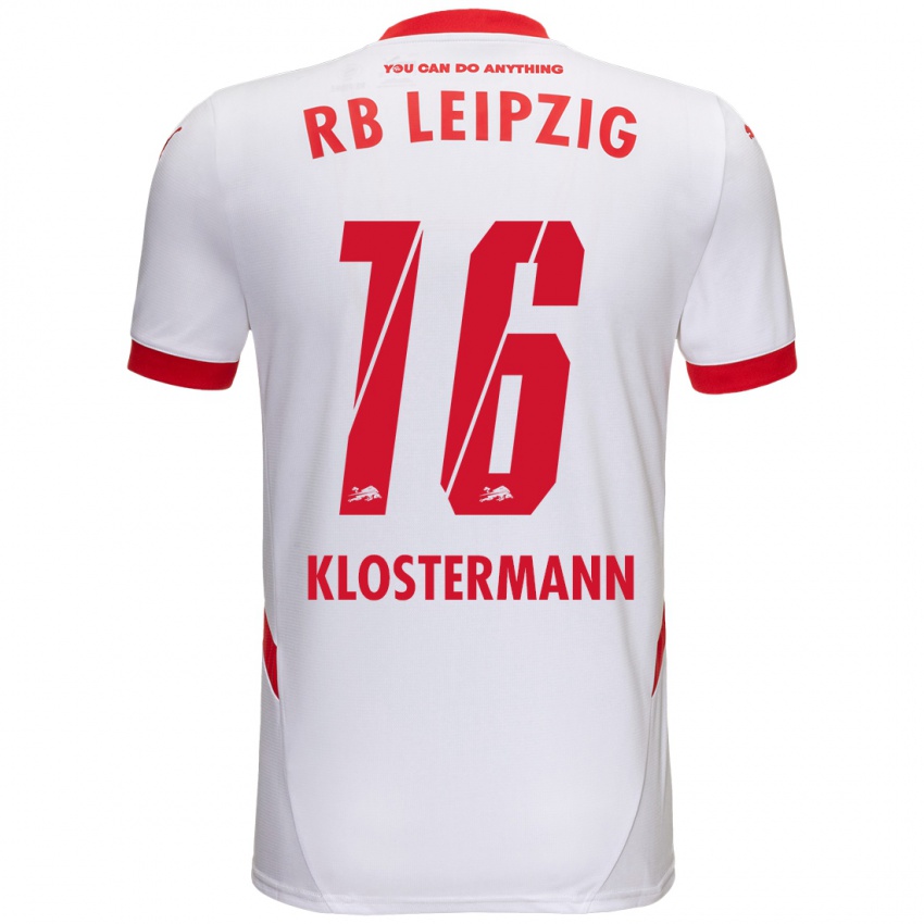 Donna Maglia Lukas Klostermann #16 Bianco Rosso Kit Gara Home 2024/25 Maglietta