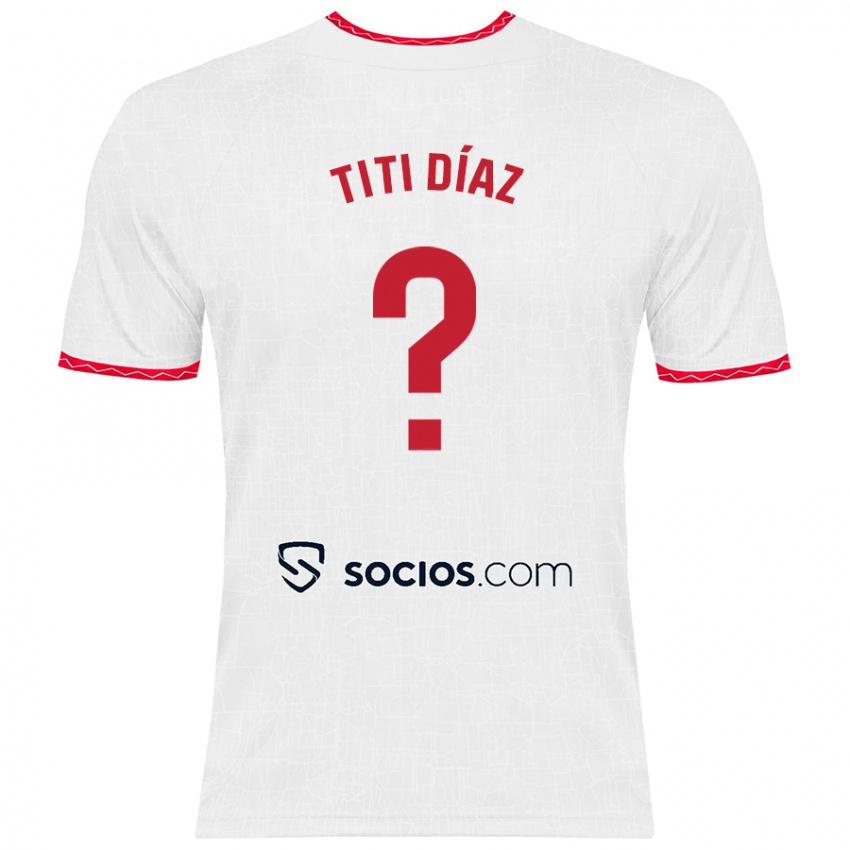 Donna Maglia Titi Díaz #0 Bianco Rosso Kit Gara Home 2024/25 Maglietta