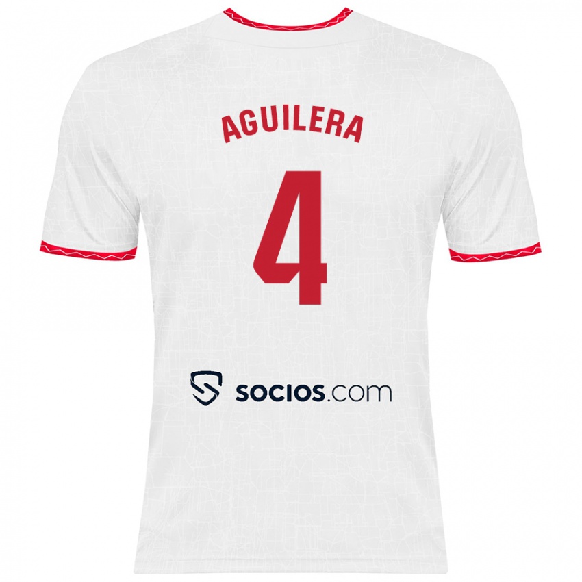 Donna Maglia Juanan Aguilera #4 Bianco Rosso Kit Gara Home 2024/25 Maglietta