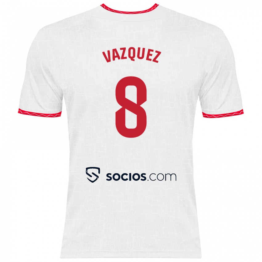 Donna Maglia Manolo Vazquez #8 Bianco Rosso Kit Gara Home 2024/25 Maglietta