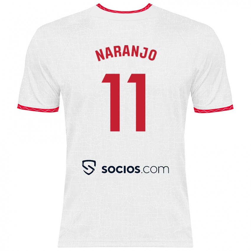 Donna Maglia Mario Naranjo #11 Bianco Rosso Kit Gara Home 2024/25 Maglietta