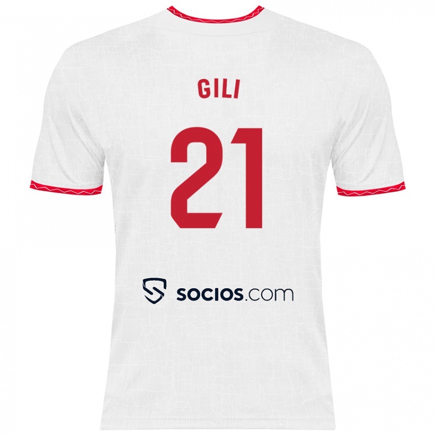 Donna Maglia Gemma Gili #21 Bianco Rosso Kit Gara Home 2024/25 Maglietta