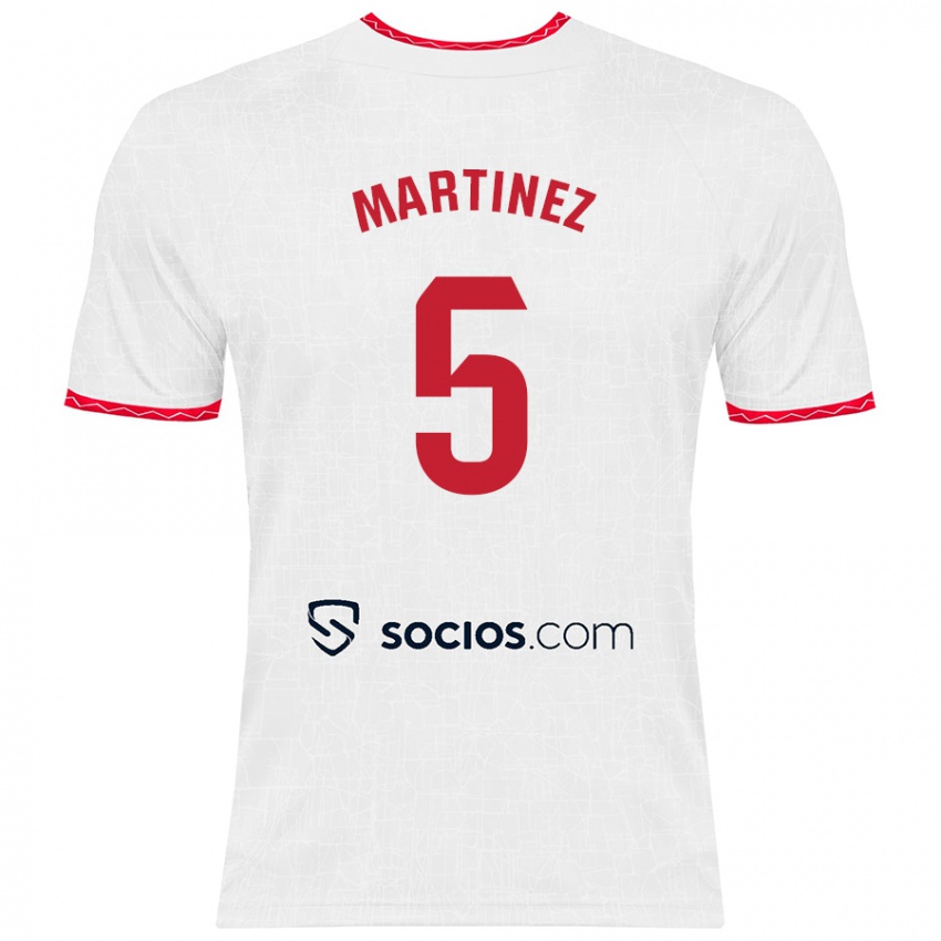 Donna Maglia Sergio Martínez #5 Bianco Rosso Kit Gara Home 2024/25 Maglietta