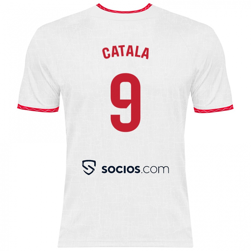 Donna Maglia Rubén Catalá #9 Bianco Rosso Kit Gara Home 2024/25 Maglietta