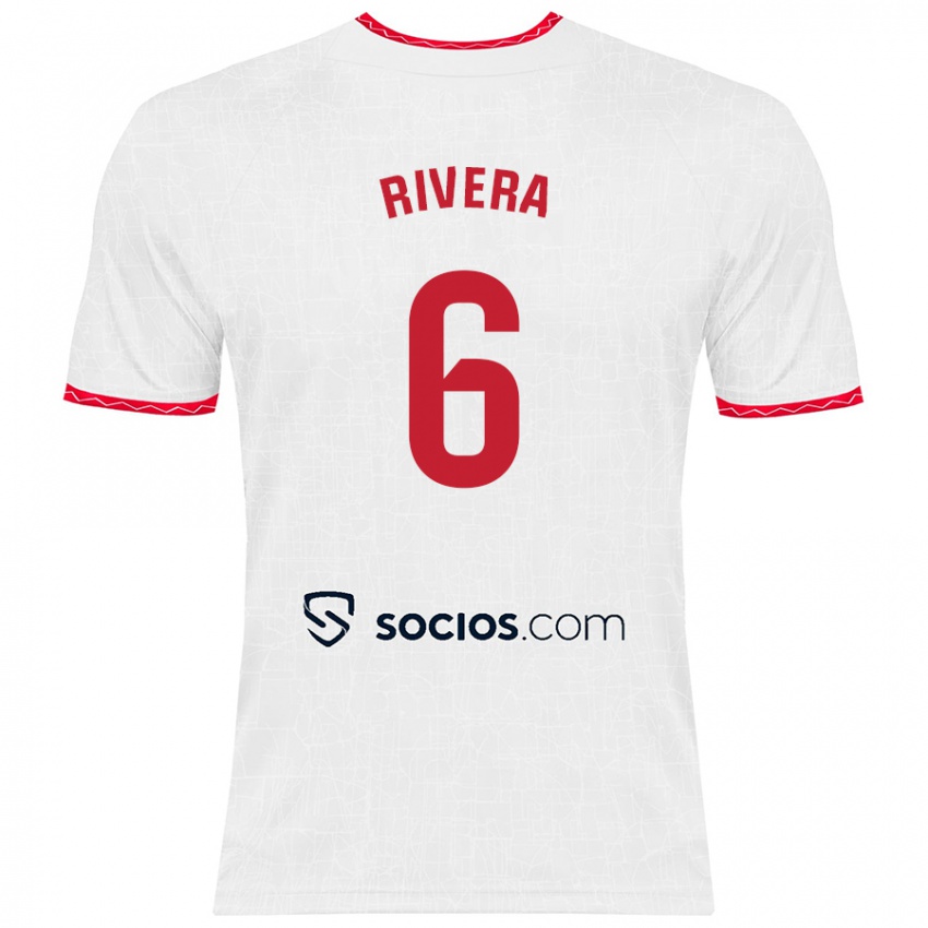 Donna Maglia Pablo Rivera #6 Bianco Rosso Kit Gara Home 2024/25 Maglietta