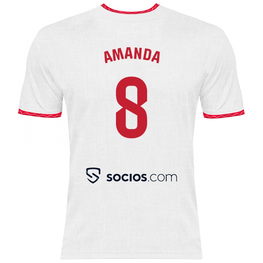 Donna Maglia Amanda Sampedro Bustos #8 Bianco Rosso Kit Gara Home 2024/25 Maglietta