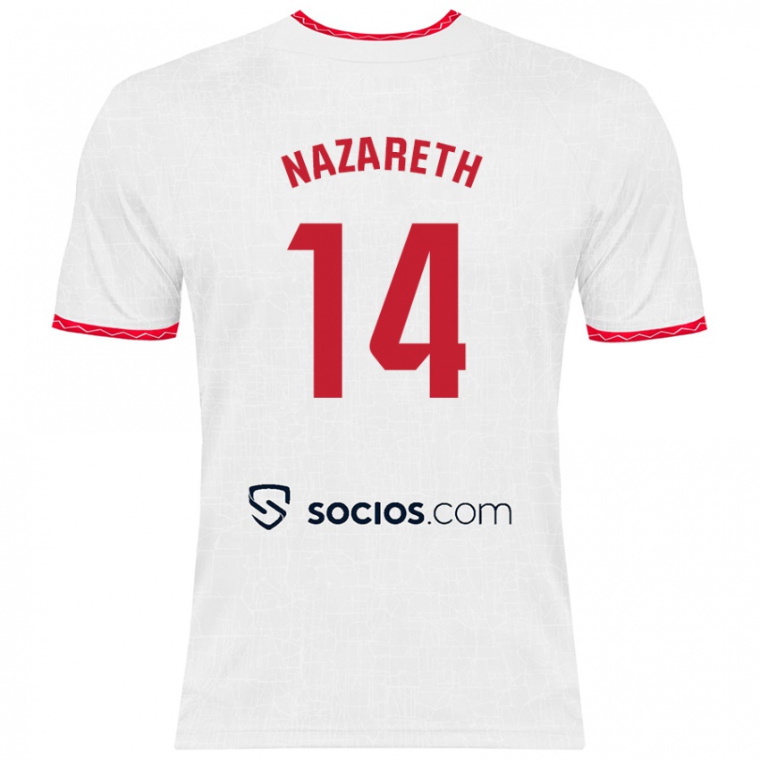 Donna Maglia Nazaret Martín #14 Bianco Rosso Kit Gara Home 2024/25 Maglietta