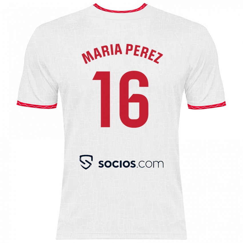 Donna Maglia María Pérez Rabaza #16 Bianco Rosso Kit Gara Home 2024/25 Maglietta