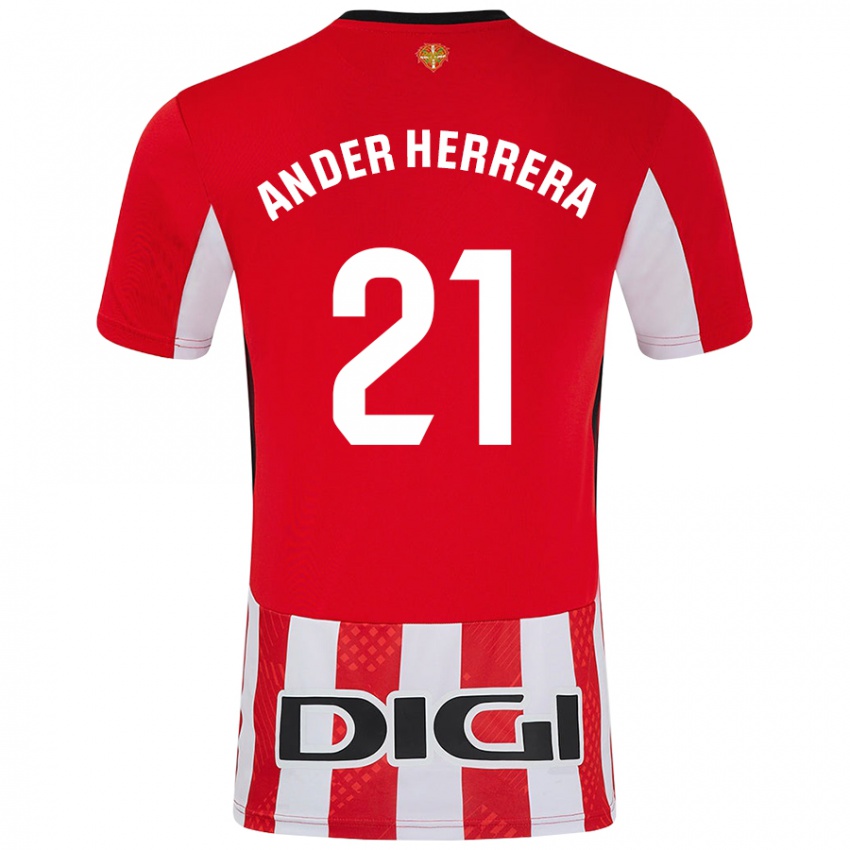 Donna Maglia Ander Herrera #21 Rosso Bianco Kit Gara Home 2024/25 Maglietta