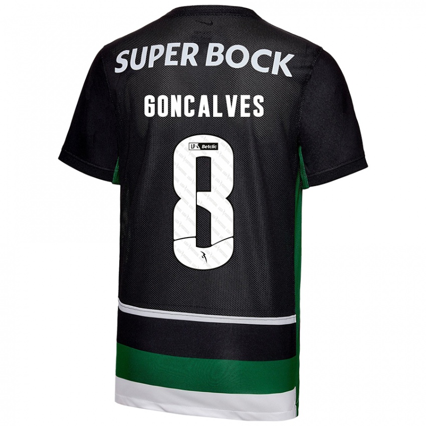 Donna Maglia Pedro Goncalves #8 Nero Bianco Verde Kit Gara Home 2024/25 Maglietta