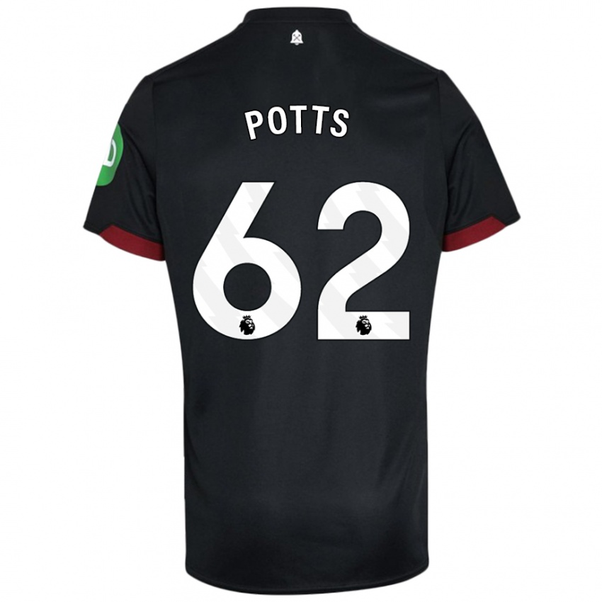 Donna Maglia Freddie Potts #62 Nero Bianco Kit Gara Away 2024/25 Maglietta