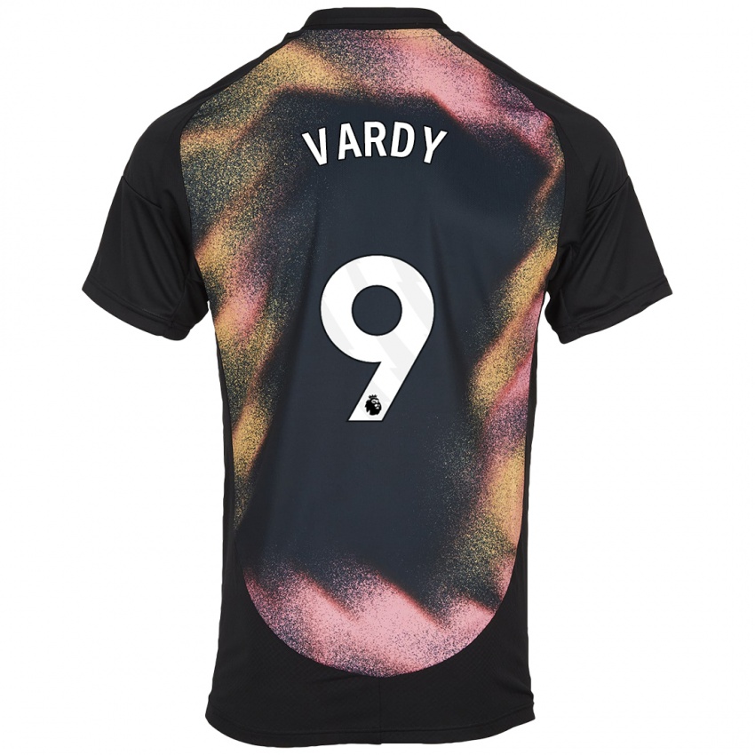 Donna Maglia Jamie Vardy #9 Nero Bianco Kit Gara Away 2024/25 Maglietta