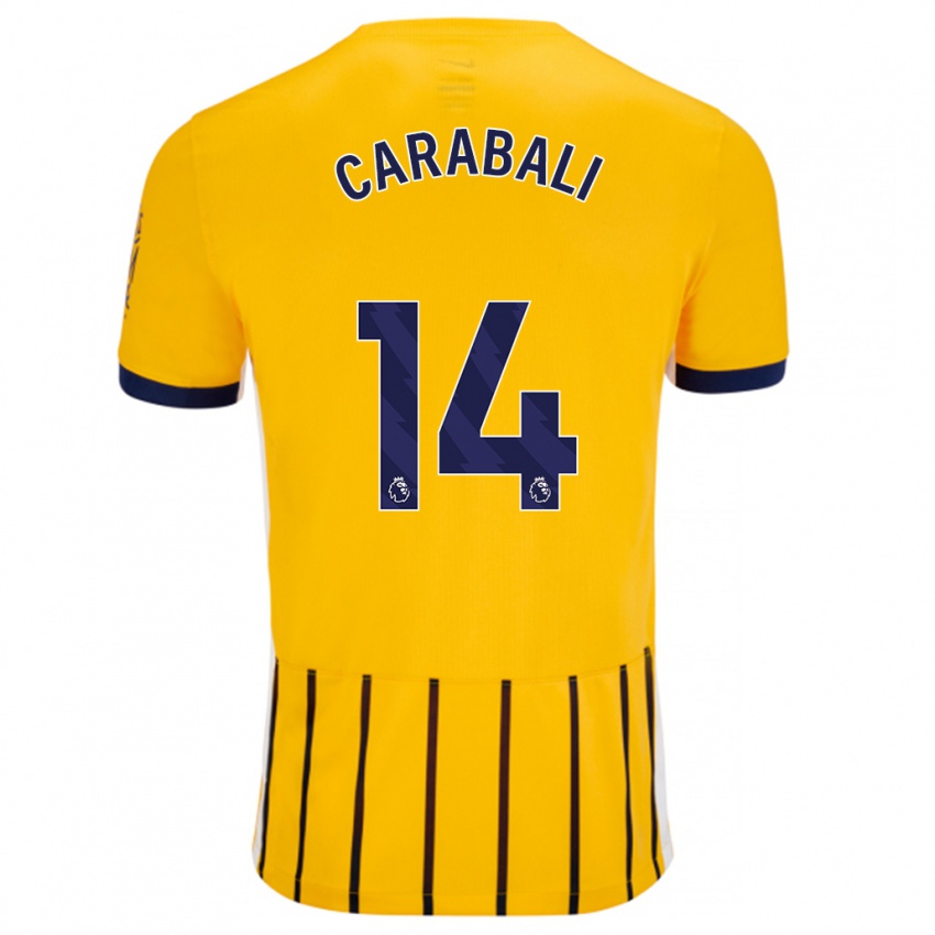 Donna Maglia Jorelyn Andrea Carabalí Martínez #14 Oro Blu A Righe Sottili Kit Gara Away 2024/25 Maglietta