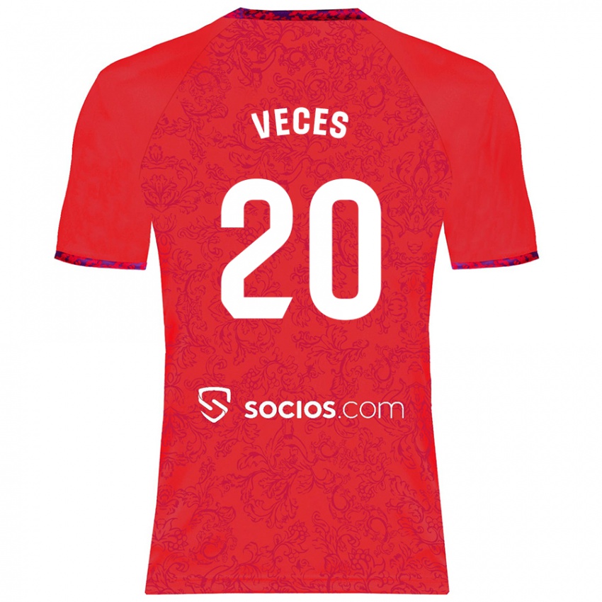 Donna Maglia Sergio Veces #20 Rosso Kit Gara Away 2024/25 Maglietta