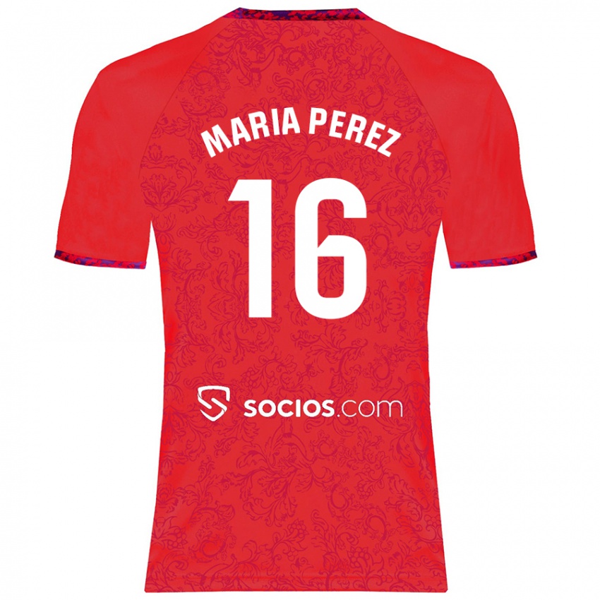 Donna Maglia María Pérez Rabaza #16 Rosso Kit Gara Away 2024/25 Maglietta