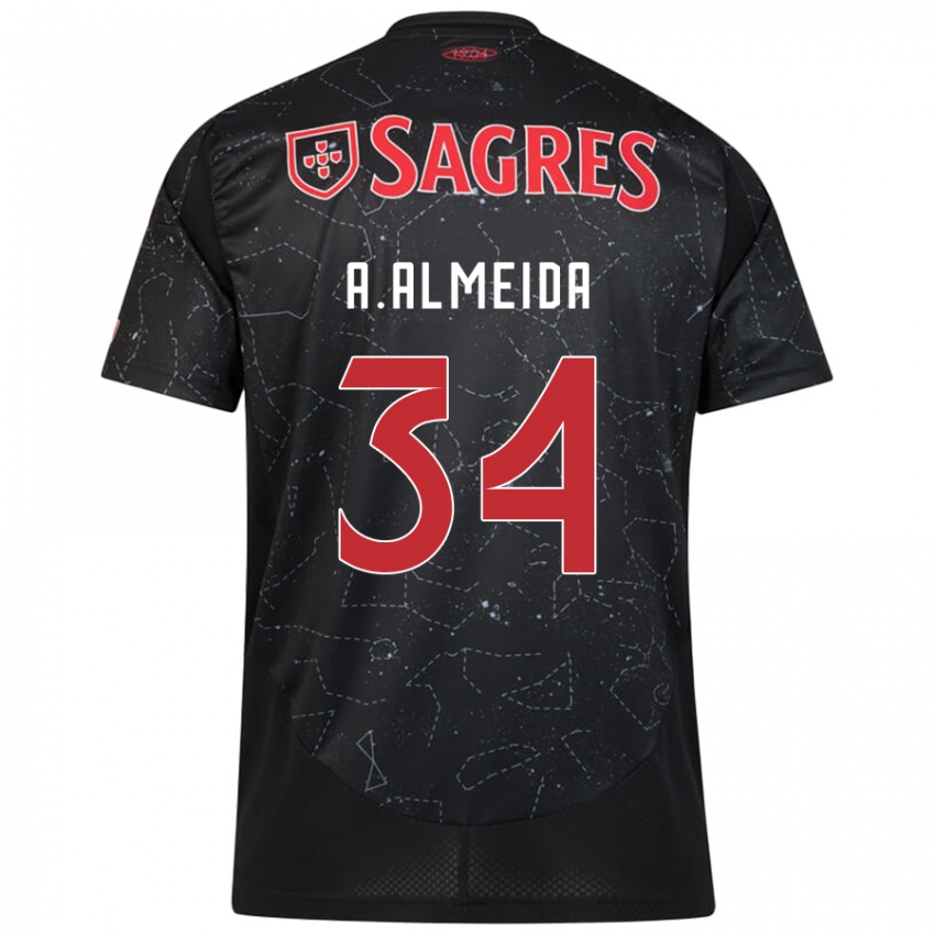 Donna Maglia Andre Almeida #34 Nero Rosso Kit Gara Away 2024/25 Maglietta