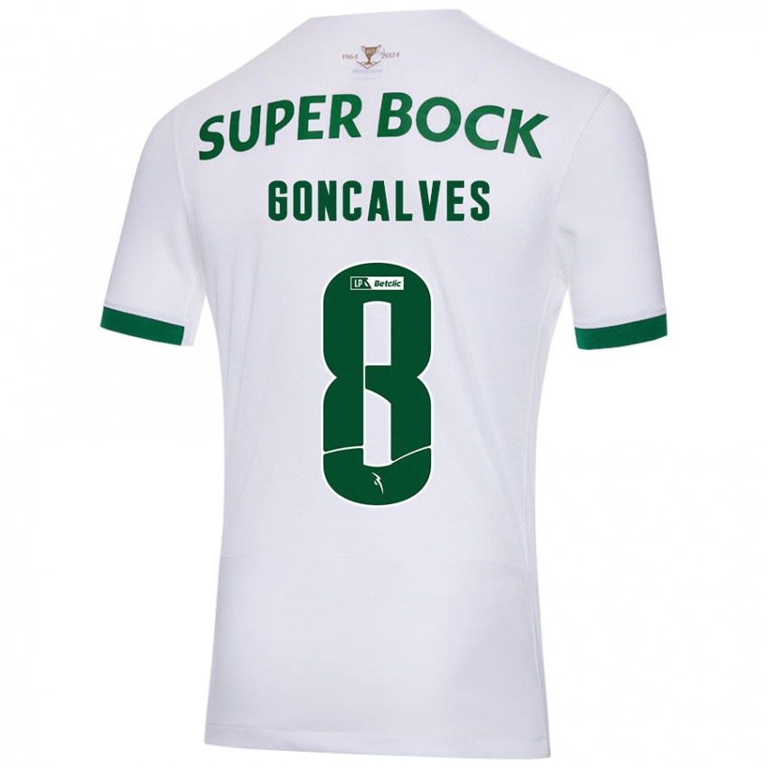 Donna Maglia Pedro Goncalves #8 Bianco Verde Kit Gara Away 2024/25 Maglietta