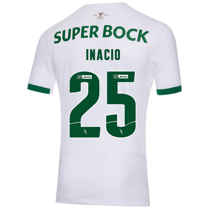 Donna Maglia Goncalo Inacio #25 Bianco Verde Kit Gara Away 2024/25 Maglietta