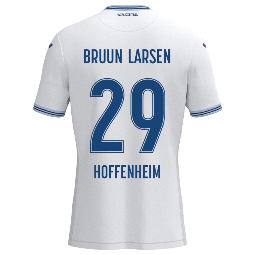 Donna Maglia Jacob Bruun Larsen #29 Bianco Blu Kit Gara Away 2024/25 Maglietta