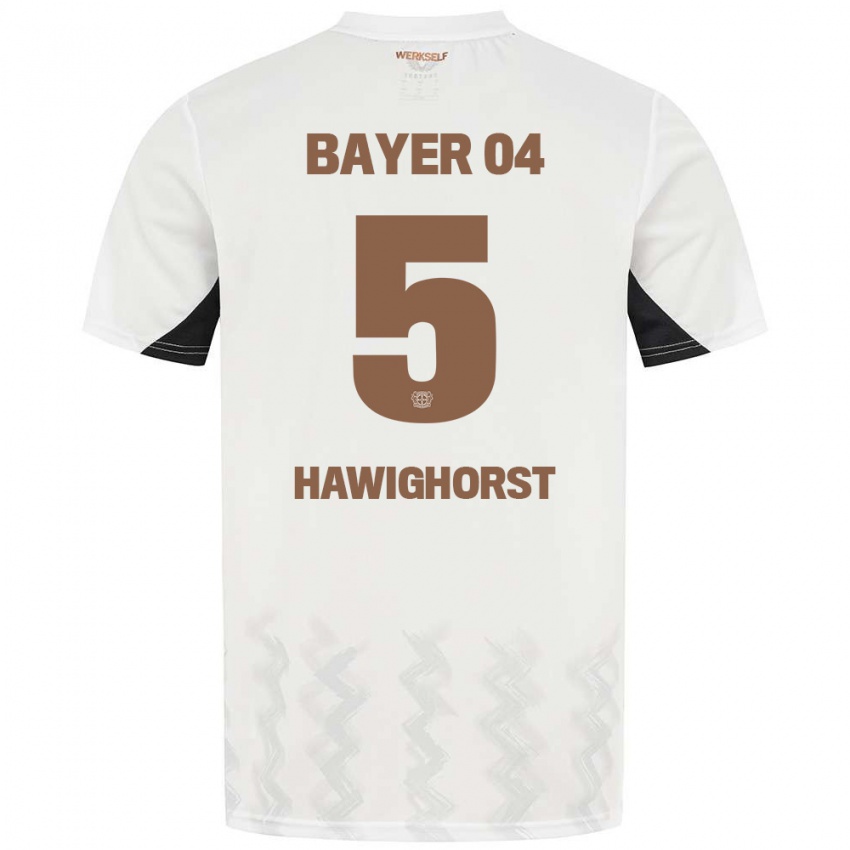 Donna Maglia Ben Hawighorst #5 Bianco Nero Kit Gara Away 2024/25 Maglietta