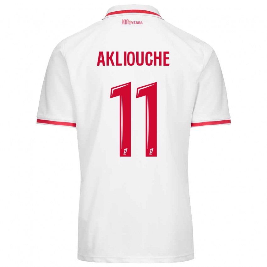 Bambino Maglia Maghnes Akliouche #11 Bianco Rosso Kit Gara Home 2024/25 Maglietta