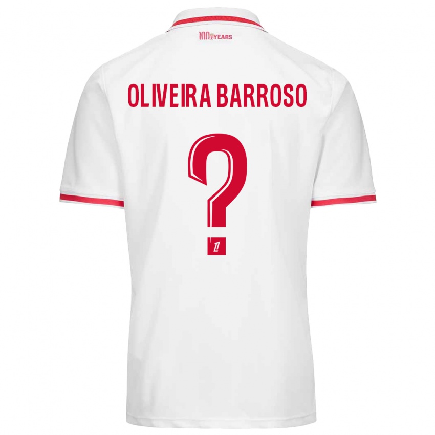 Bambino Maglia Mickael Oliveira Barroso #0 Bianco Rosso Kit Gara Home 2024/25 Maglietta