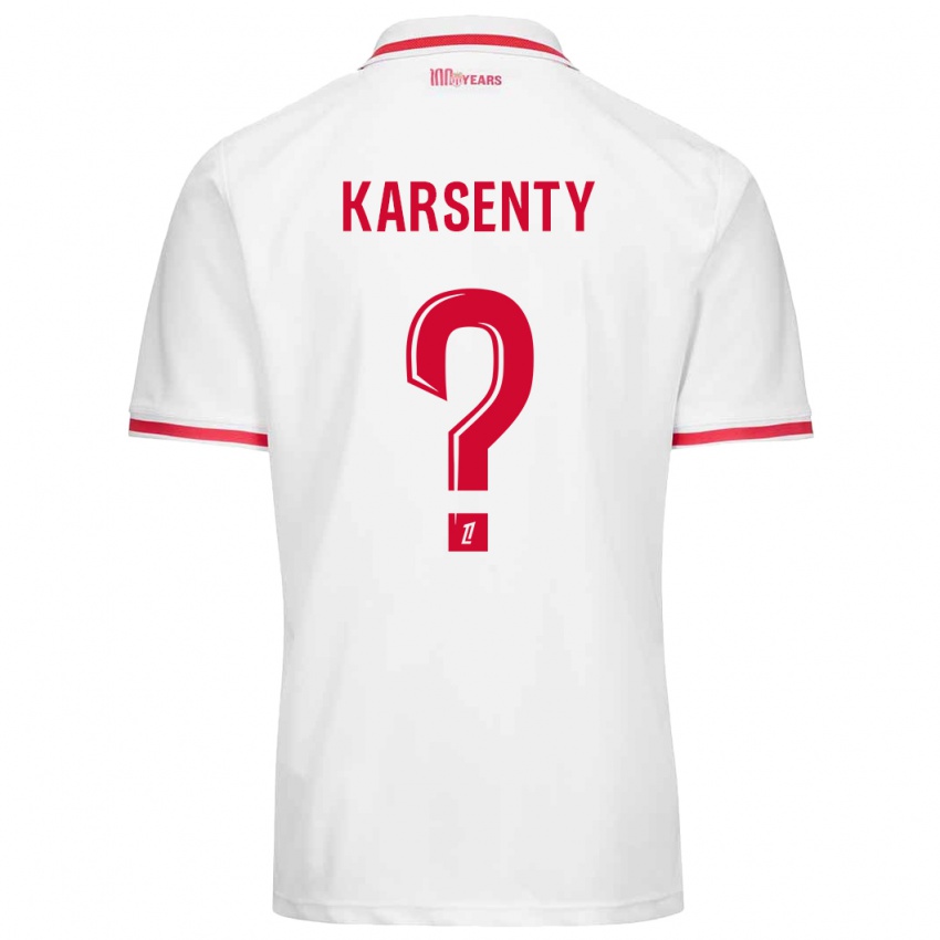 Bambino Maglia Kylian Karsenty #0 Bianco Rosso Kit Gara Home 2024/25 Maglietta