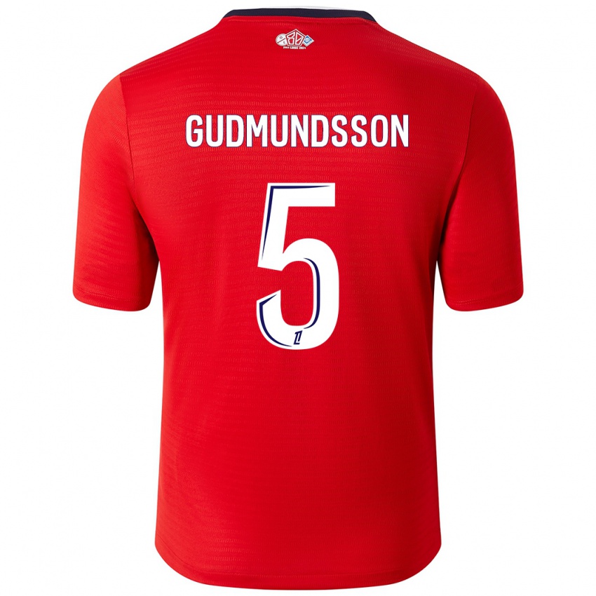 Bambino Maglia Gabriel Gudmundsson #5 Rosso Bianco Kit Gara Home 2024/25 Maglietta