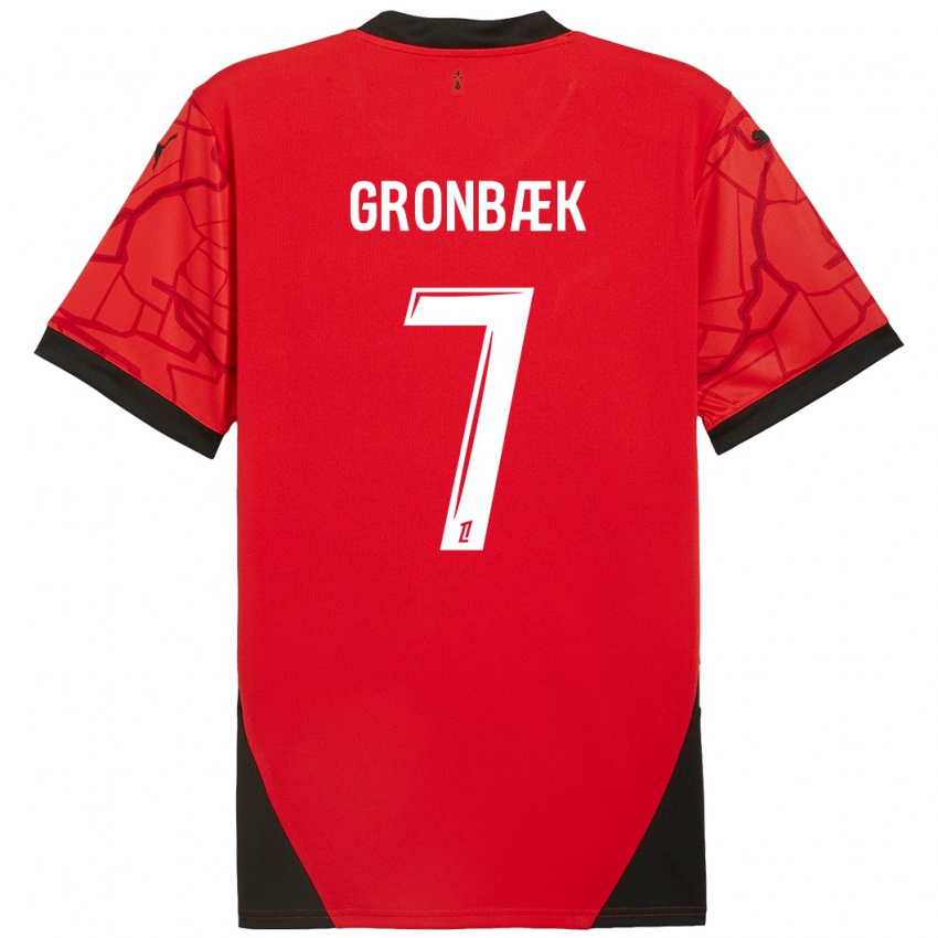 Bambino Maglia Albert Grønbaek #7 Rosso Nero Kit Gara Home 2024/25 Maglietta