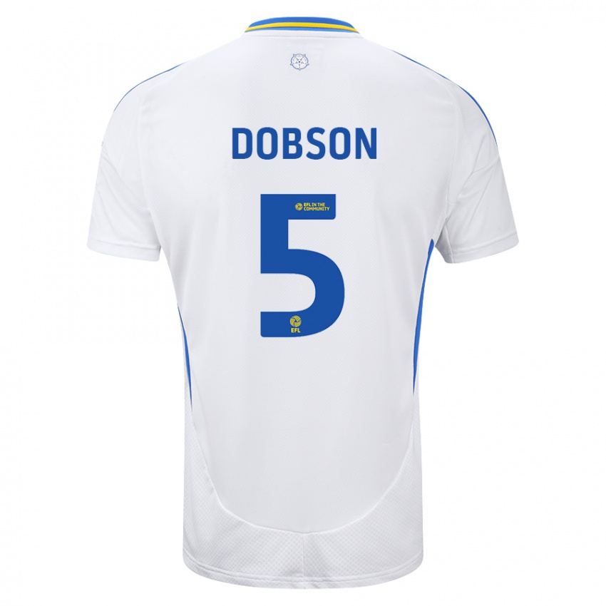 Bambino Maglia Ellie Dobson #5 Bianco Blu Kit Gara Home 2024/25 Maglietta