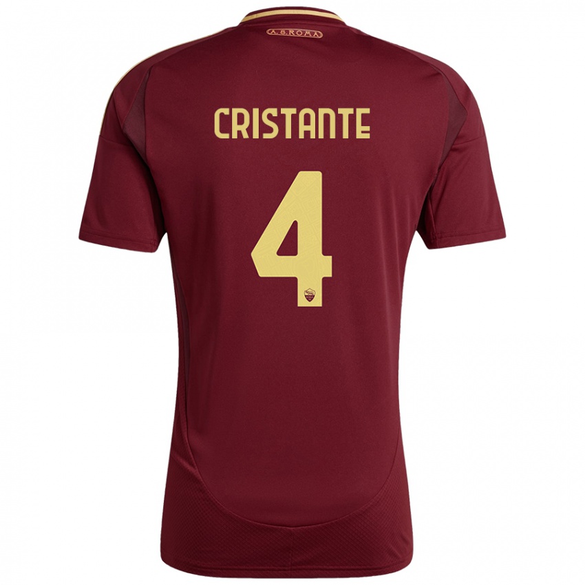 Bambino Maglia Bryan Cristante #4 Rosso Marrone Oro Kit Gara Home 2024/25 Maglietta