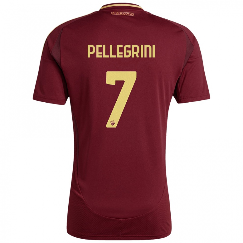 Bambino Maglia Lorenzo Pellegrini #7 Rosso Marrone Oro Kit Gara Home 2024/25 Maglietta