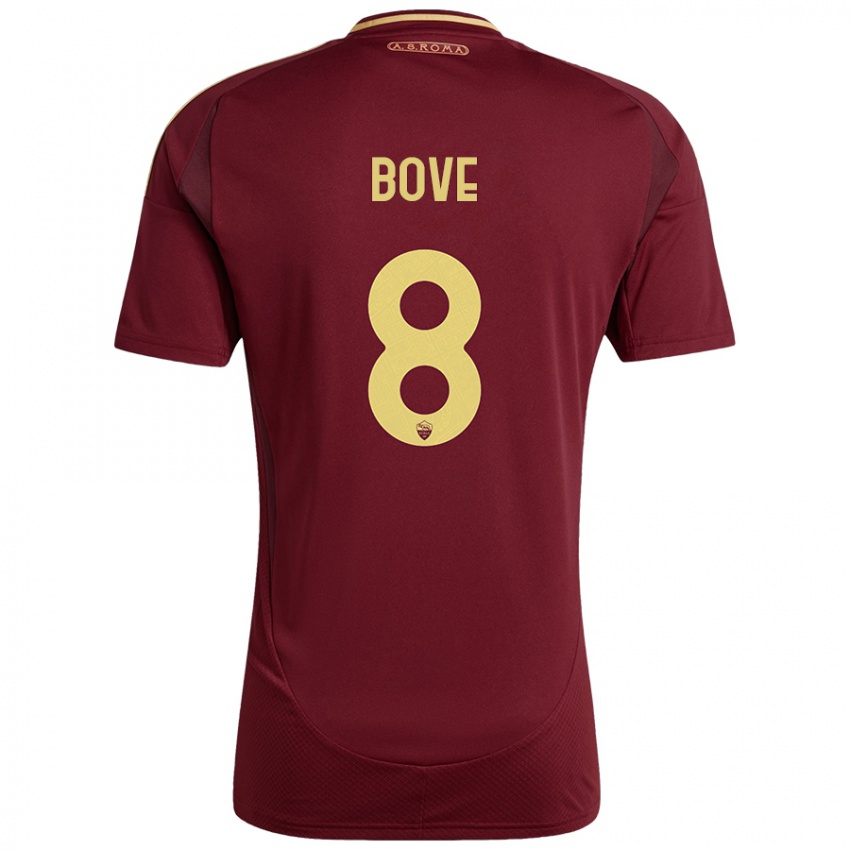 Bambino Maglia Edoardo Bove #8 Rosso Marrone Oro Kit Gara Home 2024/25 Maglietta