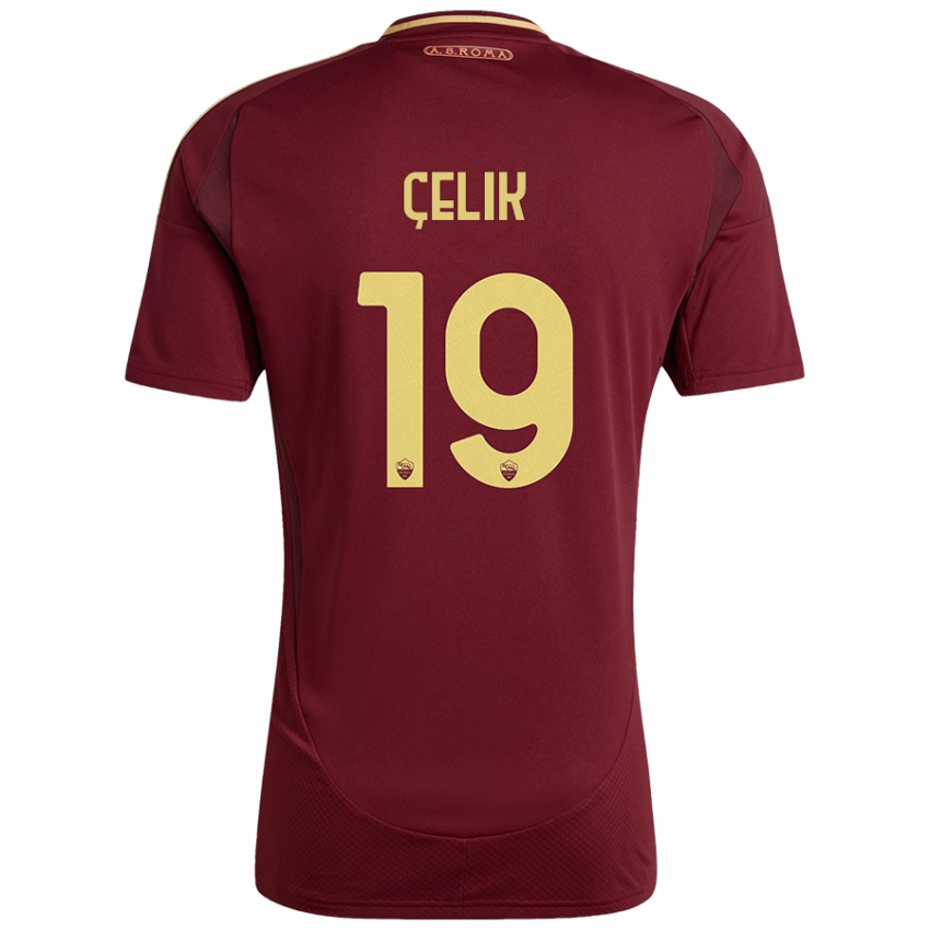 Bambino Maglia Zeki Celik #19 Rosso Marrone Oro Kit Gara Home 2024/25 Maglietta