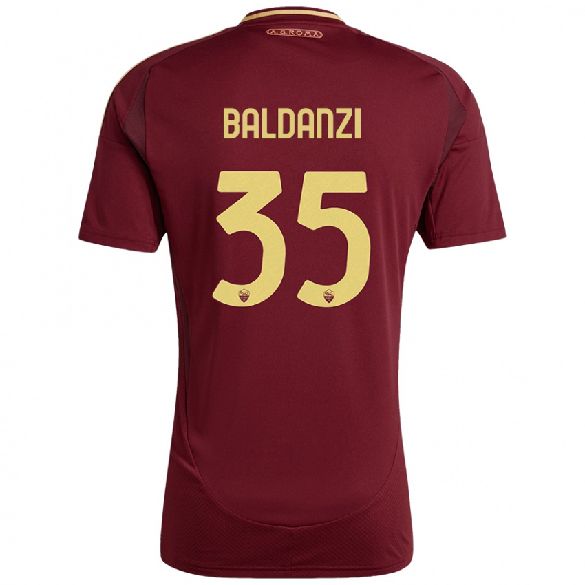 Bambino Maglia Tommaso Baldanzi #35 Rosso Marrone Oro Kit Gara Home 2024/25 Maglietta