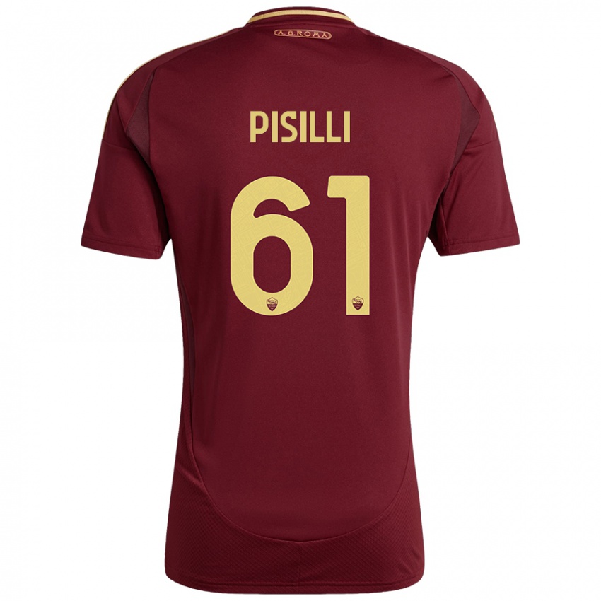 Bambino Maglia Niccolo Pisilli #61 Rosso Marrone Oro Kit Gara Home 2024/25 Maglietta