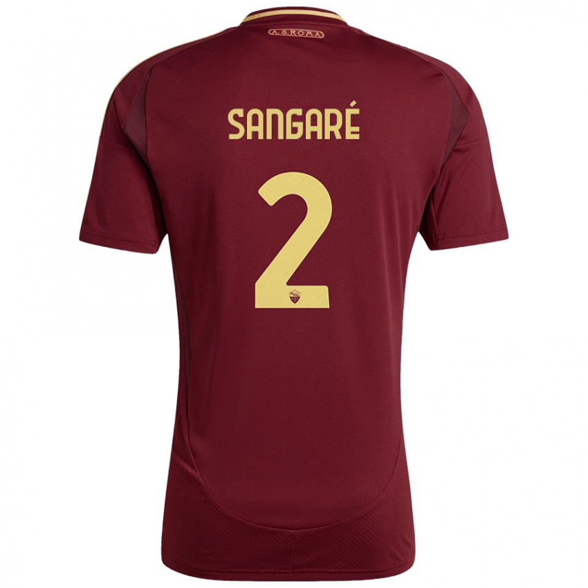 Bambino Maglia Buba Sangaré #2 Rosso Marrone Oro Kit Gara Home 2024/25 Maglietta