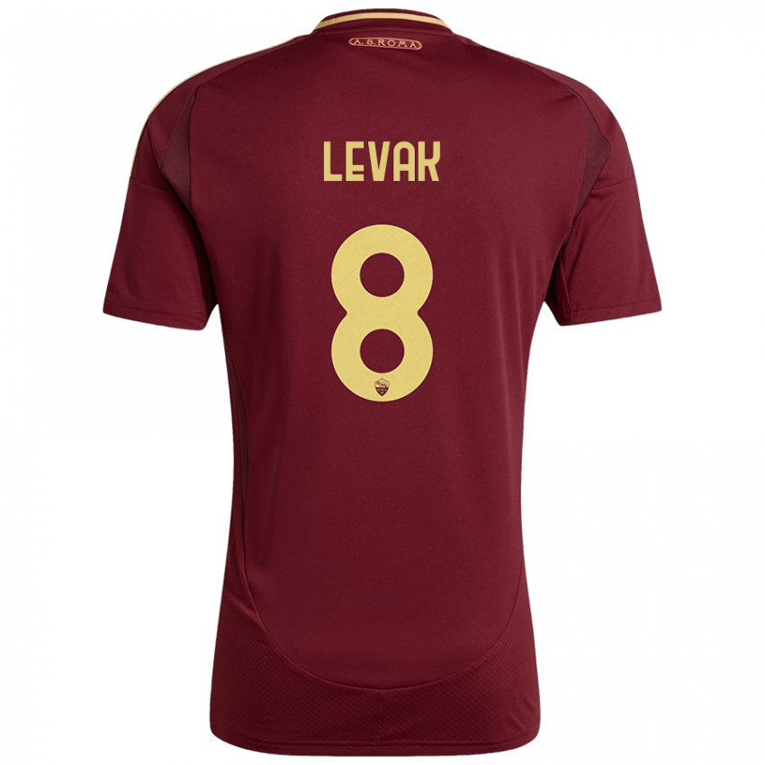 Bambino Maglia Sergej Levak #8 Rosso Marrone Oro Kit Gara Home 2024/25 Maglietta